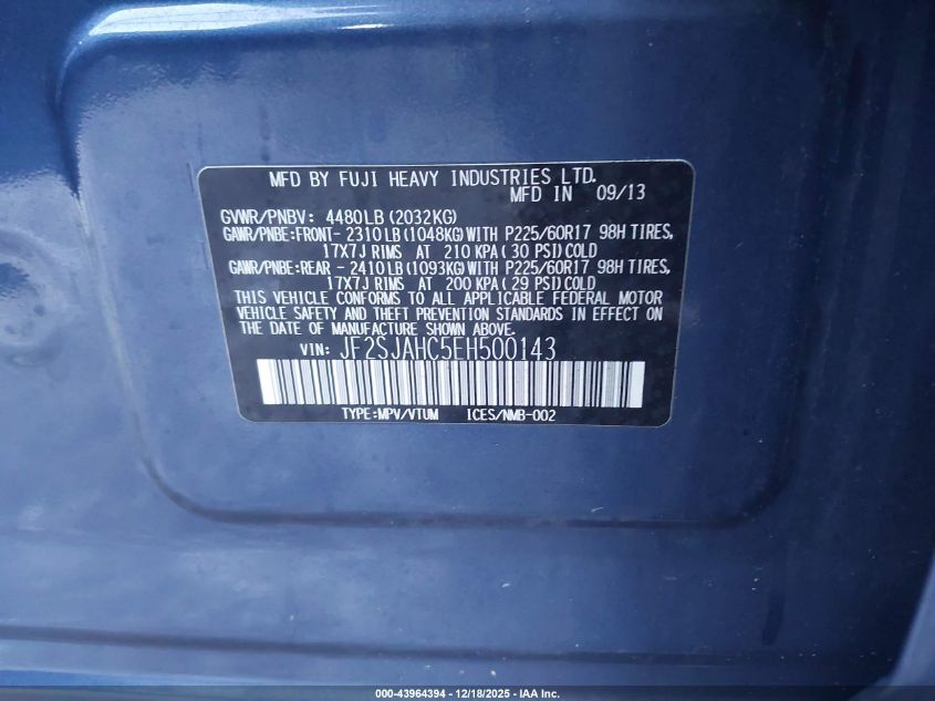 2014 Subaru Forester 2.5I Limited VIN: JF2SJAHC5EH500143 Lot: 43964394