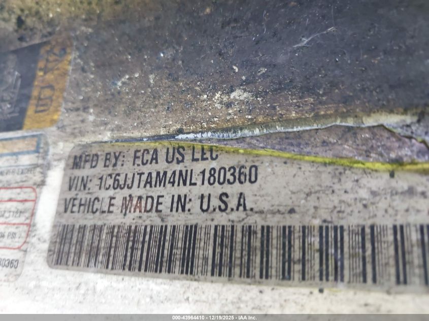 2022 Jeep Gladiator Sport S 4X4 VIN: 1C6JJTAM4NL180360 Lot: 43964410