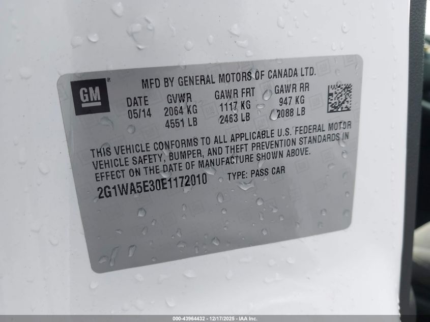 2014 Chevrolet Impala Limited Ls VIN: 2G1WA5E30E1172010 Lot: 43964432