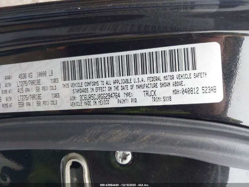 2016 Ram 2500 Tradesman VIN: 3C6UR5CJ0GG294764 Lot: 43964449