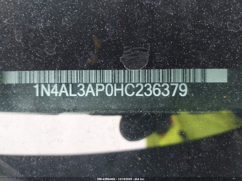 2017 Nissan Altima 2.5 Sv VIN: 1N4AL3AP0HC236379 Lot: 43964462