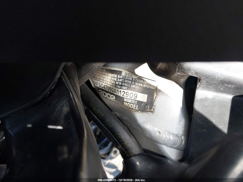 2002 Honda Gl1800 VIN: 1HFSC47092A112909 Lot: 43964472