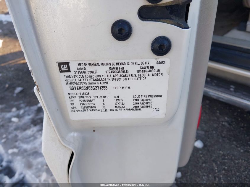 2003 Cadillac Escalade Ext Standard VIN: 3GYEK63N83G271358 Lot: 43964563