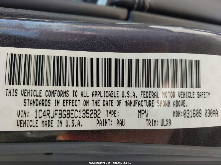 2014 Jeep Grand Cherokee Limited VIN: 1C4RJFBG8EC135282 Lot: 43964577