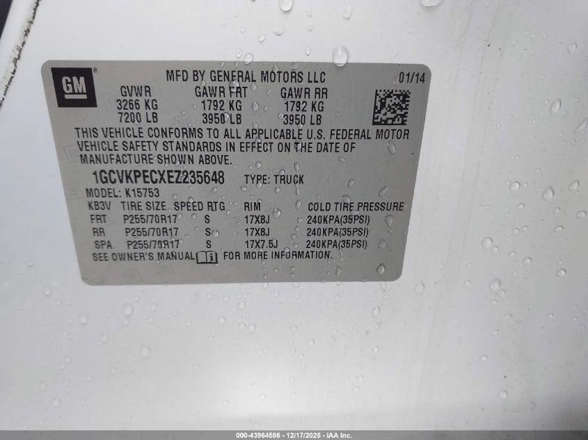 2014 Chevrolet Silverado 1500 Work Truck 1Wt VIN: 1GCVKPECXEZ235648 Lot: 43964586