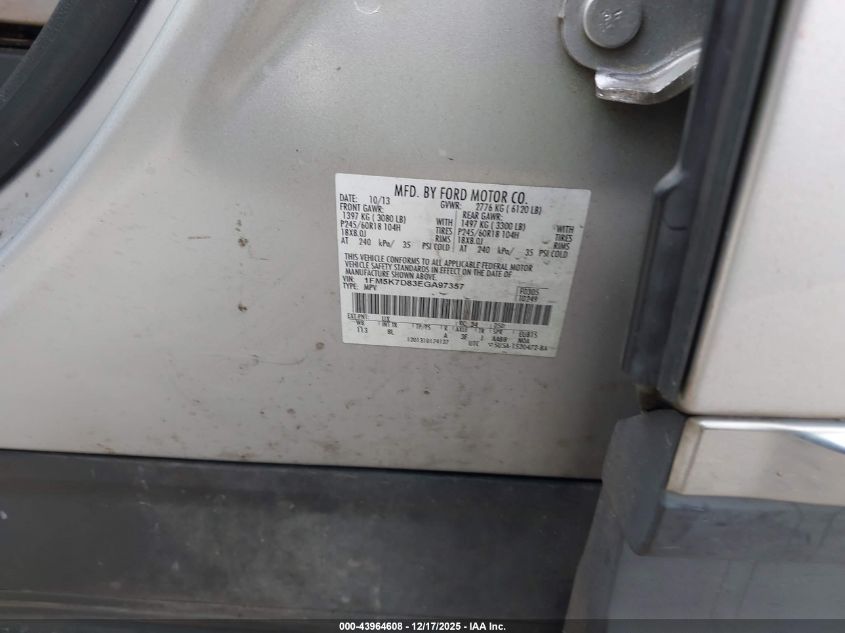 2014 Ford Explorer Xlt VIN: 1FM5K7D83EGA97357 Lot: 43964608