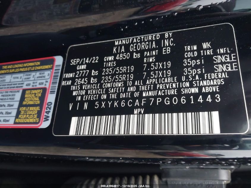 2023 Kia Sportage X-Line VIN: 5XYK6CAF7PG061443 Lot: 43964617