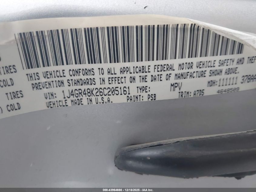 2006 Jeep Grand Cherokee Laredo VIN: 1J4GR48K26C205161 Lot: 43964666