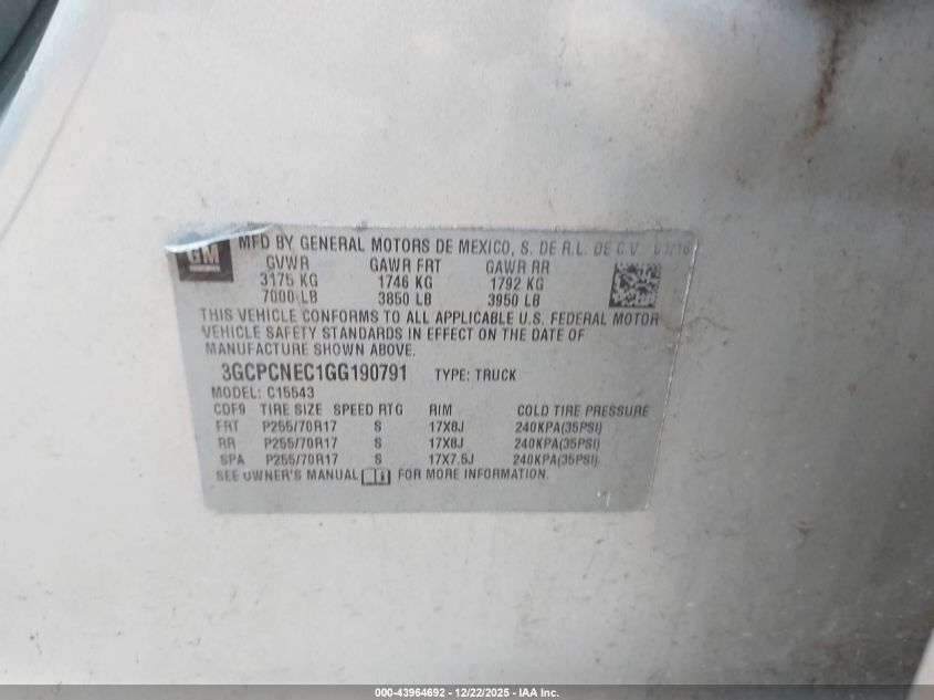 2016 Chevrolet Silverado 1500 Ls VIN: 3GCPCNEC1GG190791 Lot: 43964692