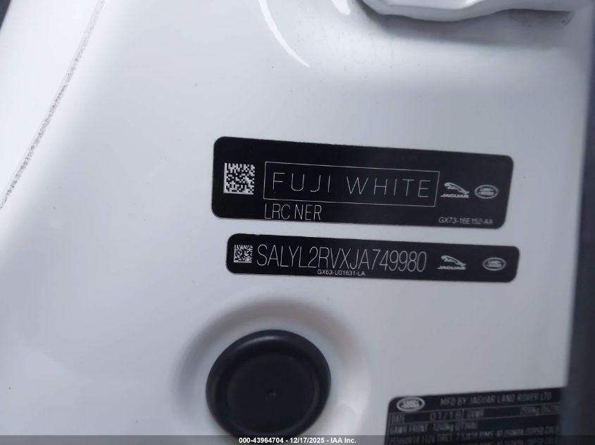 2018 Land Rover Range Rover Velar P380 Se R-Dynamic VIN: SALYL2RVXJA749980 Lot: 43964704