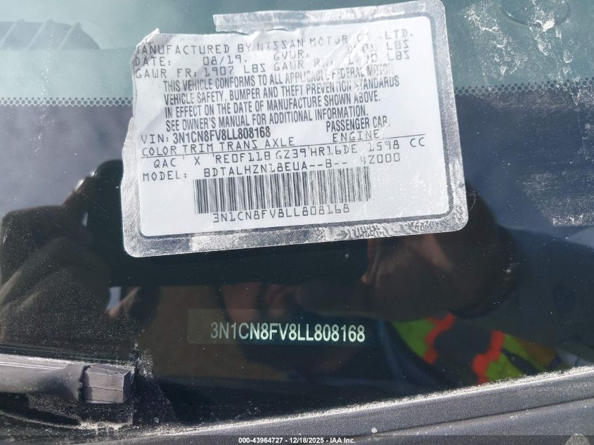 2020 Nissan Versa Sr Xtronic Cvt VIN: 3N1CN8FV8LL808168 Lot: 43964727