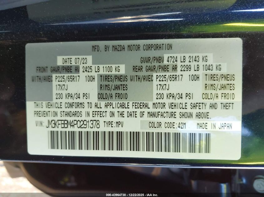 2023 Mazda Cx-5 2.5 S Select VIN: JM3KFBBM4P0291378 Lot: 43964738