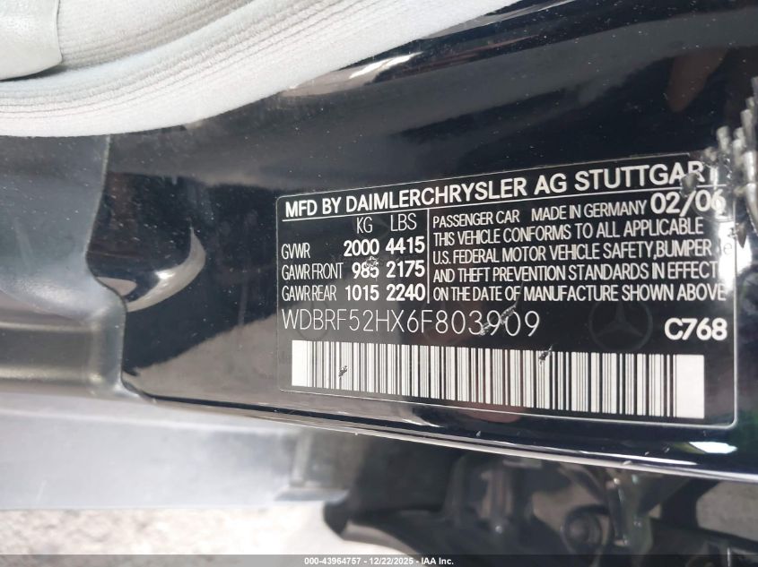 2006 Mercedes-Benz C 230 Sport VIN: WDBRF52HX6F803909 Lot: 43964757