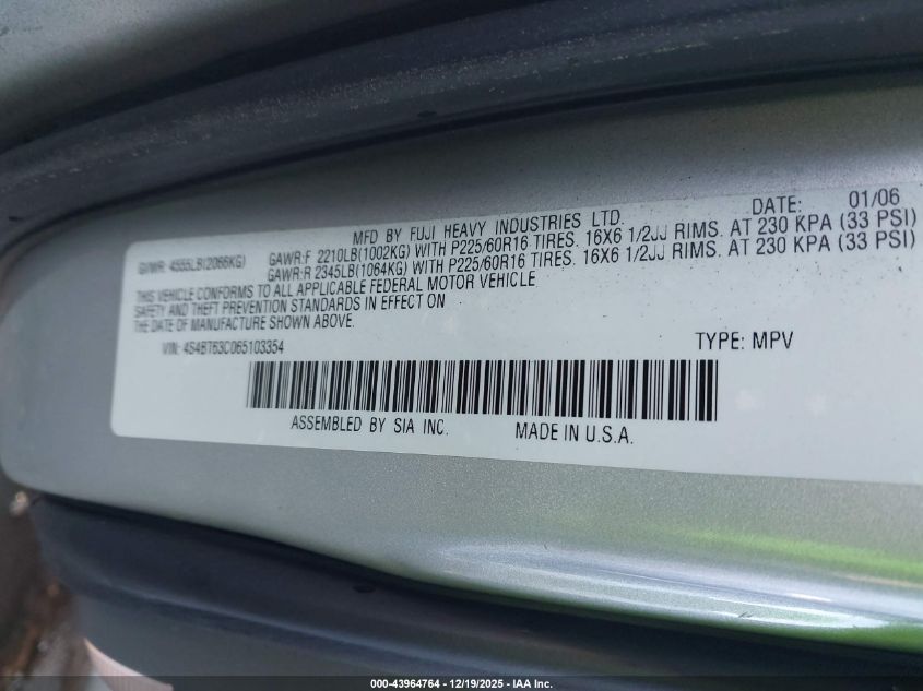 2006 Subaru Baja Turbo VIN: 4S4BT63C065103354 Lot: 43964764