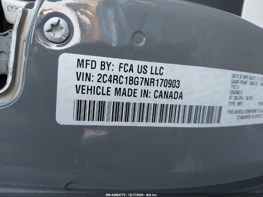 2022 Chrysler Pacifica Touring L VIN: 2C4RC1BG7NR170903 Lot: 43964770