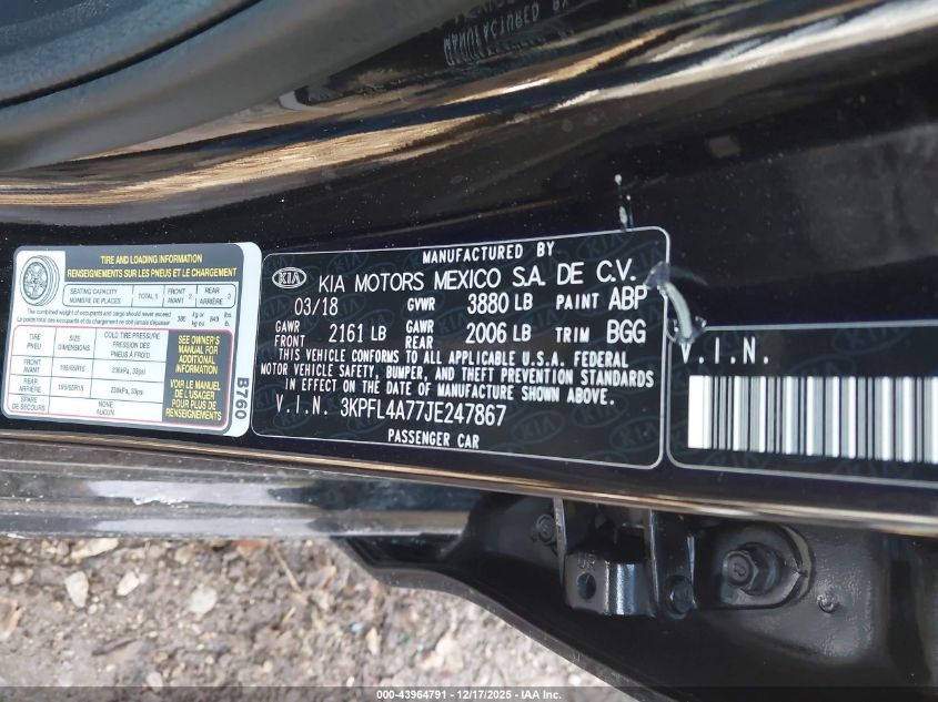 2018 Kia Forte Lx VIN: 3KPFL4A77JE247867 Lot: 43964791
