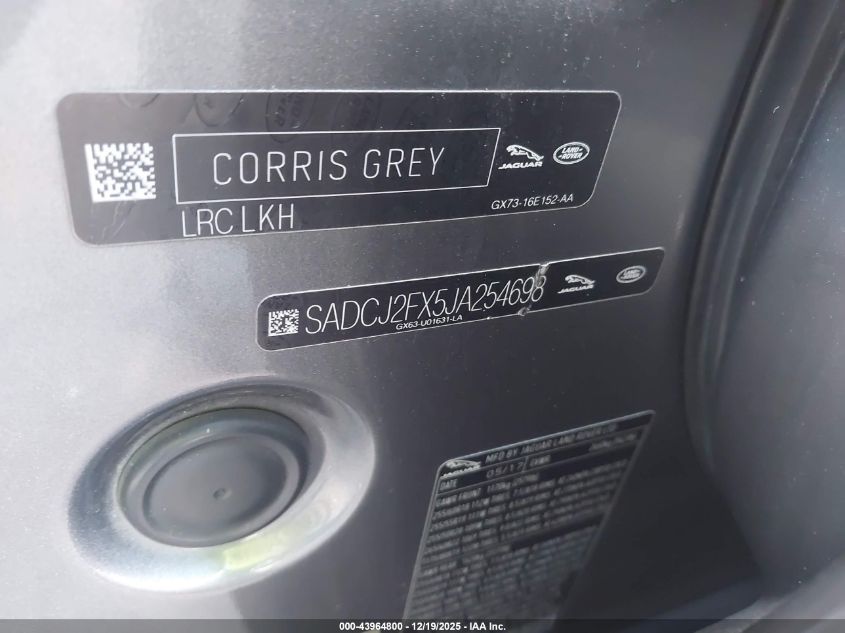 2018 Jaguar F-Pace 25T Premium VIN: SADCJ2FX5JA254698 Lot: 43964800