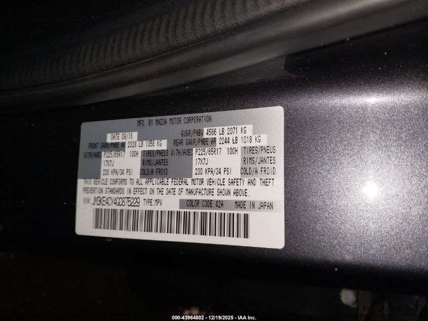 2016 Mazda Cx-5 Touring VIN: JM3KE4CY4G0875229 Lot: 43964802