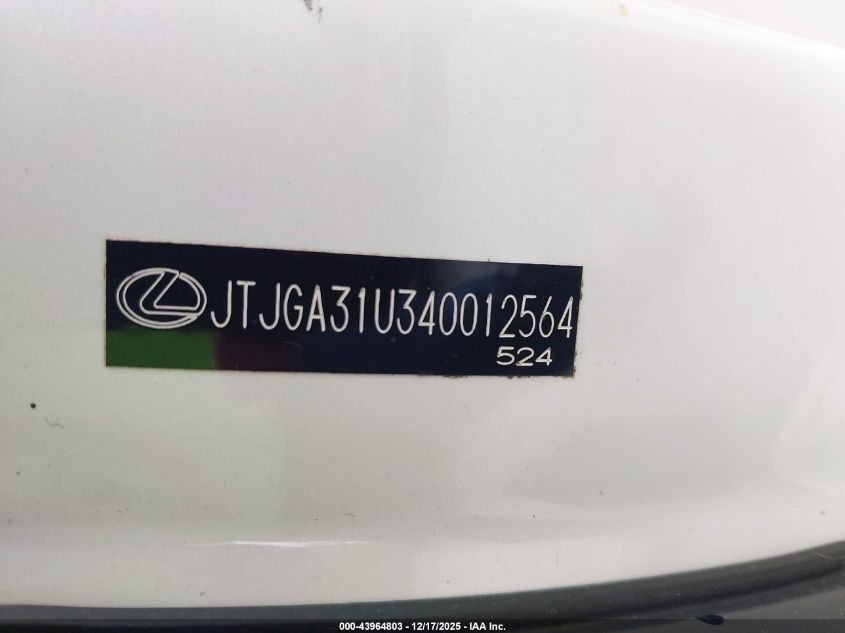 2004 Lexus Rx 330 VIN: JTJGA31U340012564 Lot: 43964803