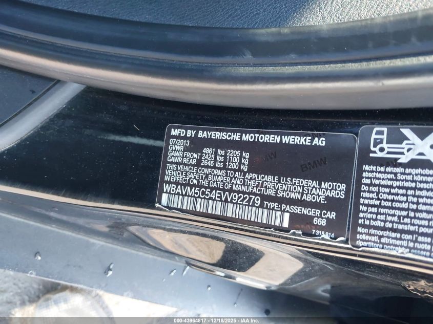 2014 BMW X1 xDrive35I VIN: WBAVM5C54EVV92279 Lot: 43964817