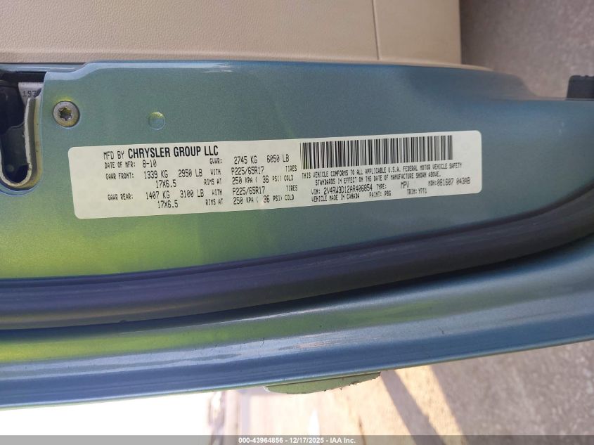 2010 Volkswagen Routan Se VIN: 2V4RW3D12AR406854 Lot: 43964856