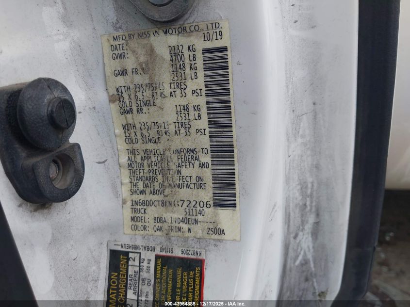 2019 Nissan Frontier S VIN: 1N6BD0CT8KN872206 Lot: 43964885