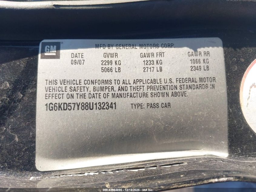 2008 Cadillac Dts 1Sc VIN: 1G6KD57Y88U132341 Lot: 43964895