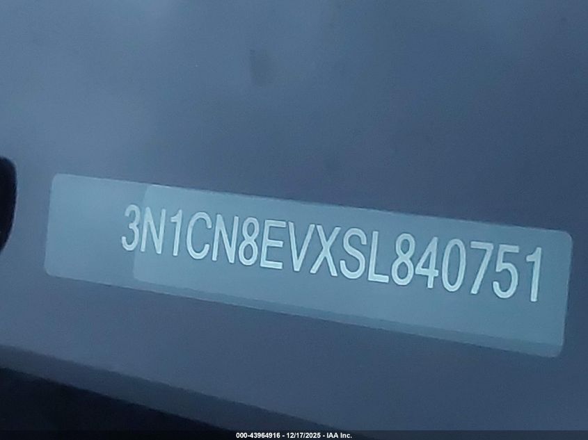 2025 Nissan Versa 1.6 Sv VIN: 3N1CN8EVXSL840751 Lot: 43964916
