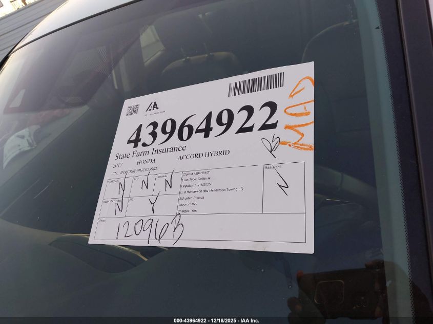 2017 Honda Accord Hybrid Ex-L VIN: JHMCR6F59HC025982 Lot: 43964922