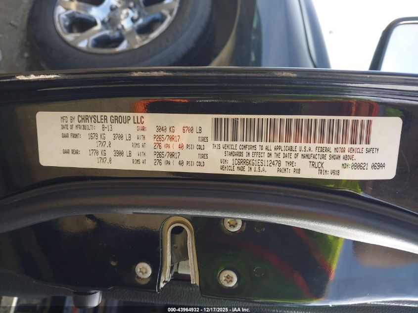 2014 Ram 1500 Tradesman VIN: 1C6RR6KG1ES112478 Lot: 43964932