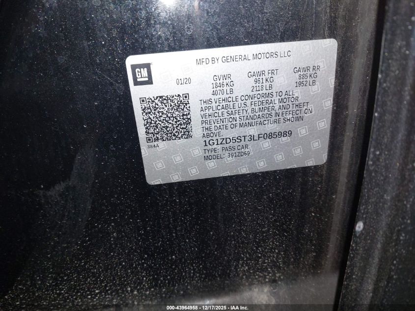 2020 Chevrolet Malibu Fwd Lt VIN: 1G1ZD5ST3LF085989 Lot: 43964958