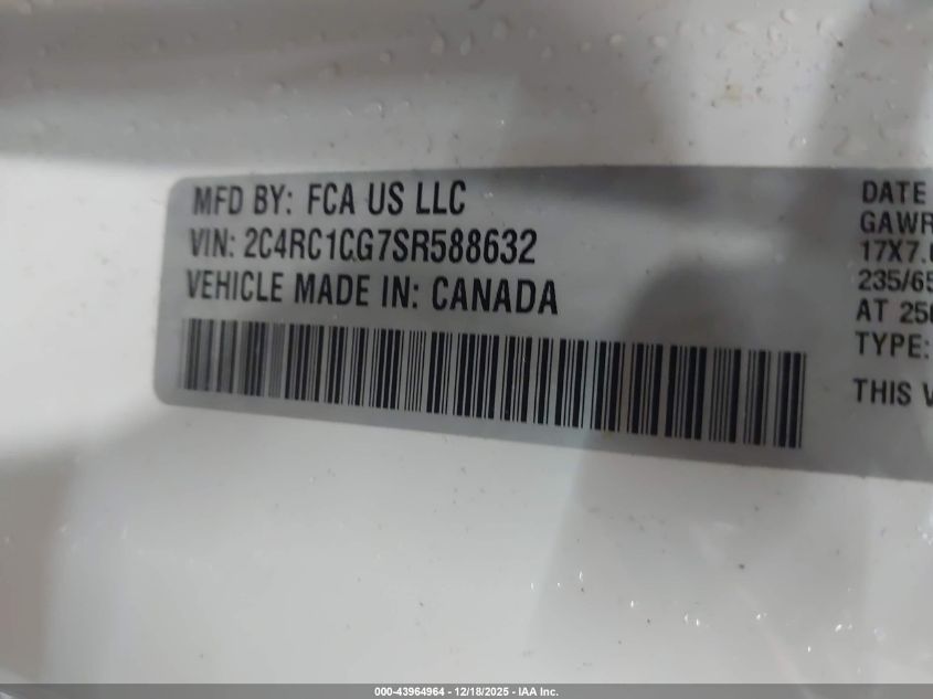 2025 Chrysler Voyager Lx VIN: 2C4RC1CG7SR588632 Lot: 43964964