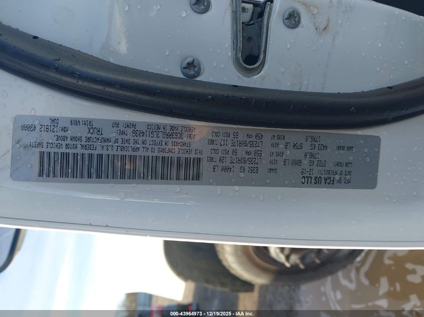 2020 Ram 3500 Tradesman 4X4 8' Box VIN: 3C63RRGL3LG114038 Lot: 43964973