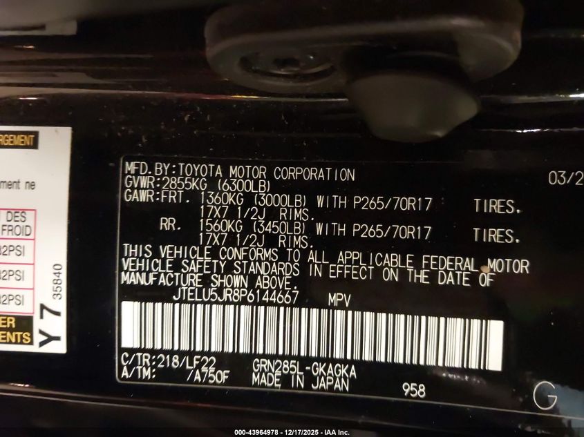 2023 Toyota 4Runner Trd Pro VIN: JTELU5JR8P6144667 Lot: 43964978