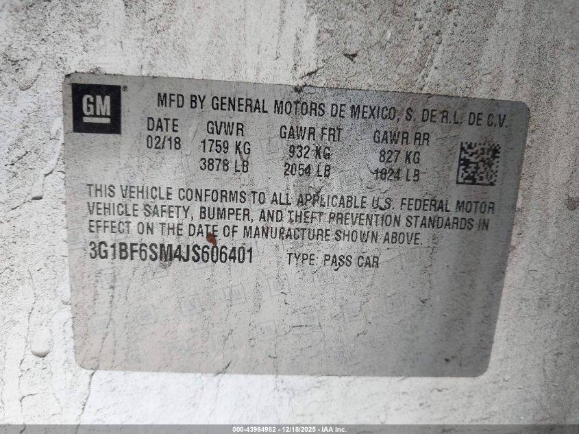 2018 Chevrolet Cruze Premier Auto VIN: 3G1BF6SM4JS606401 Lot: 43964982