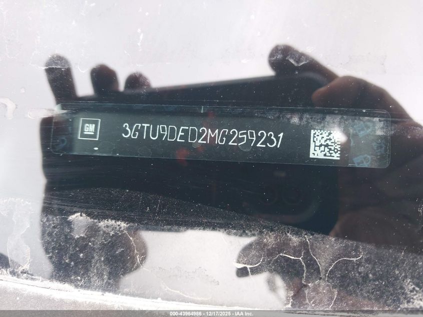 2021 GMC Sierra 1500 4Wd Short Box Slt VIN: 3GTU9DED2MG259231 Lot: 43964986