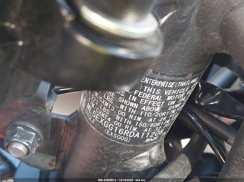 2024 Kawasaki Ex500 VIN: ML5EXGG16RDA11208 Lot: 43965013