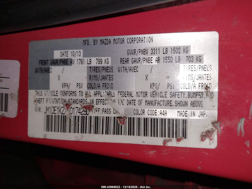2014 Mazda Mazda2 Sport VIN: JM1DE1KZXE0174296 Lot: 43965022