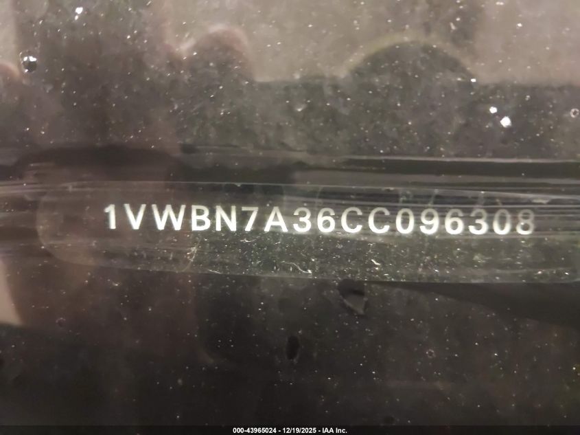 2012 Volkswagen Passat 2.0L Tdi Se VIN: 1VWBN7A36CC096308 Lot: 43965024