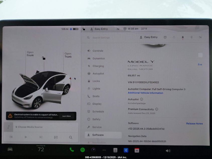 2020 Tesla Model Y Long Range Dual Motor All-Wheel Drive VIN: 5YJYGDEEXLF024922 Lot: 43965059