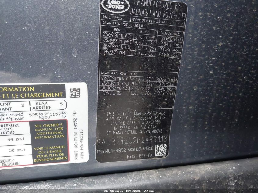 2023 Land Rover Discovery P360 S R-Dynamic VIN: SALRT4EU2P2483113 Lot: 43965065