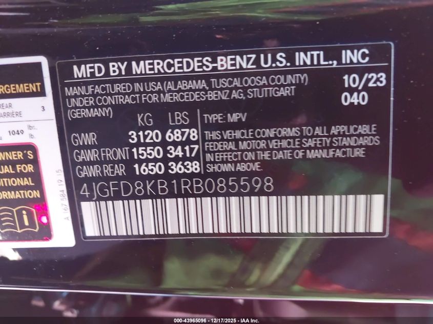 2024 Mercedes-Benz Amg Gle 63 Coupe S 4Matic+ VIN: 4JGFD8KB1RB085598 Lot: 43965096