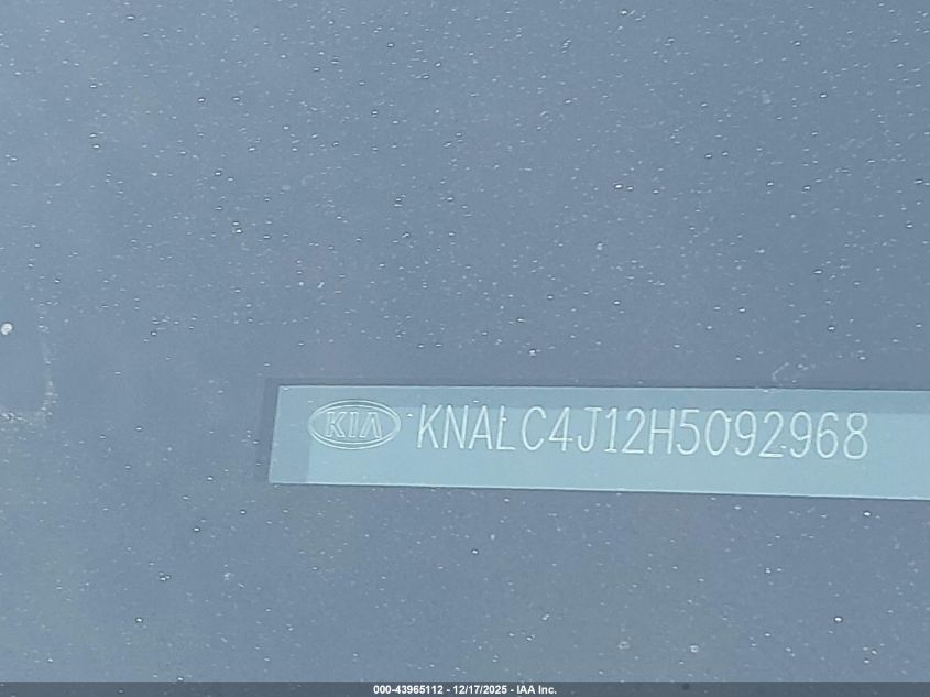 2017 Kia Cadenza Limited VIN: KNALC4J12H5092968 Lot: 43965112