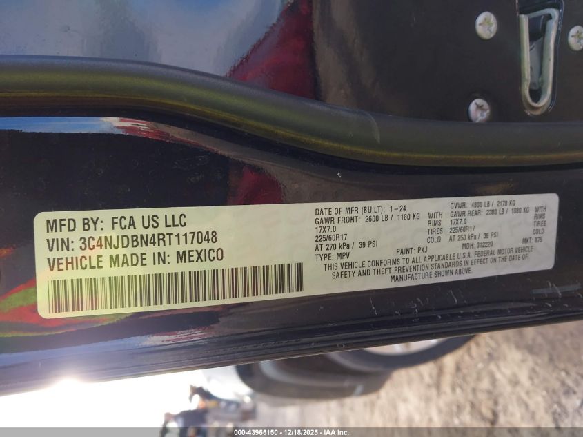 2024 Jeep Compass Latitude 4X4 VIN: 3C4NJDBN4RT117048 Lot: 43965150