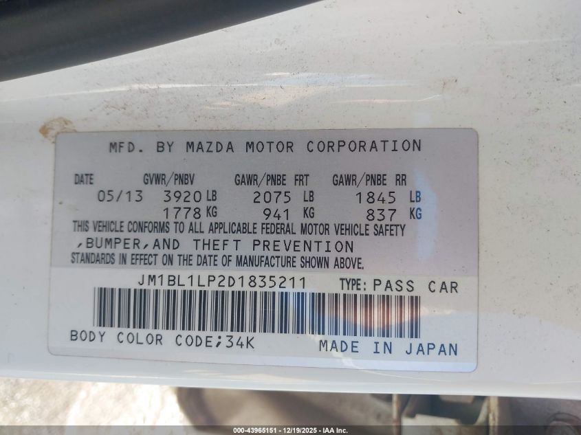 2013 Mazda Mazda3 I Touring VIN: JM1BL1LP2D1835211 Lot: 43965151