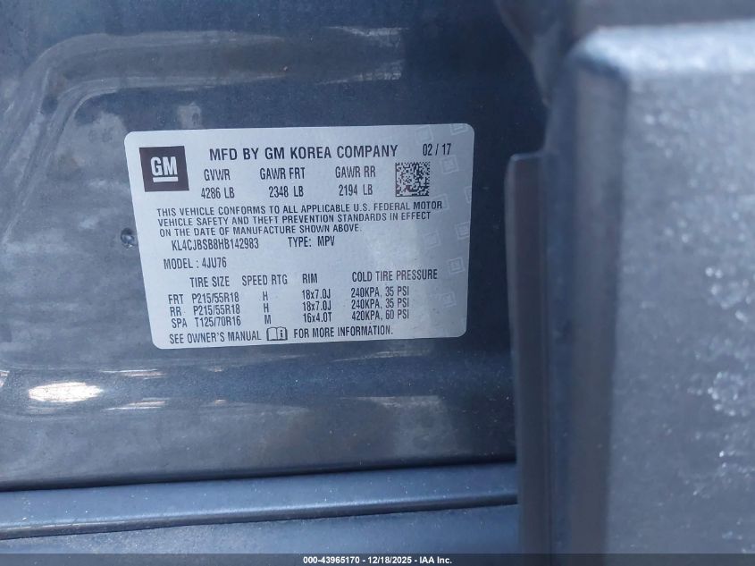 2017 Buick Encore Preferred Ii VIN: KL4CJBSB8HB142983 Lot: 43965170