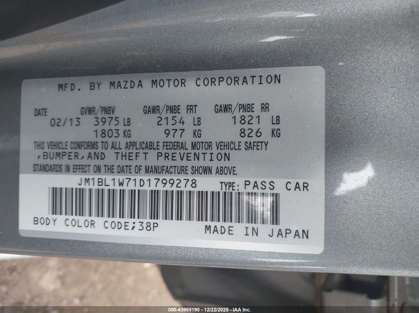 2013 Mazda Mazda3 I Grand Touring VIN: JM1BL1W71D1799278 Lot: 43965190