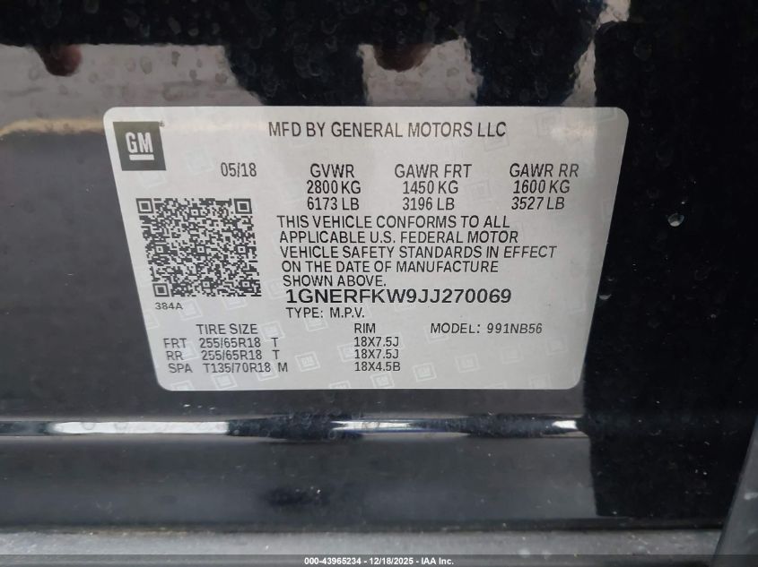 2018 Chevrolet Traverse Ls VIN: 1GNERFKW9JJ270069 Lot: 43965234