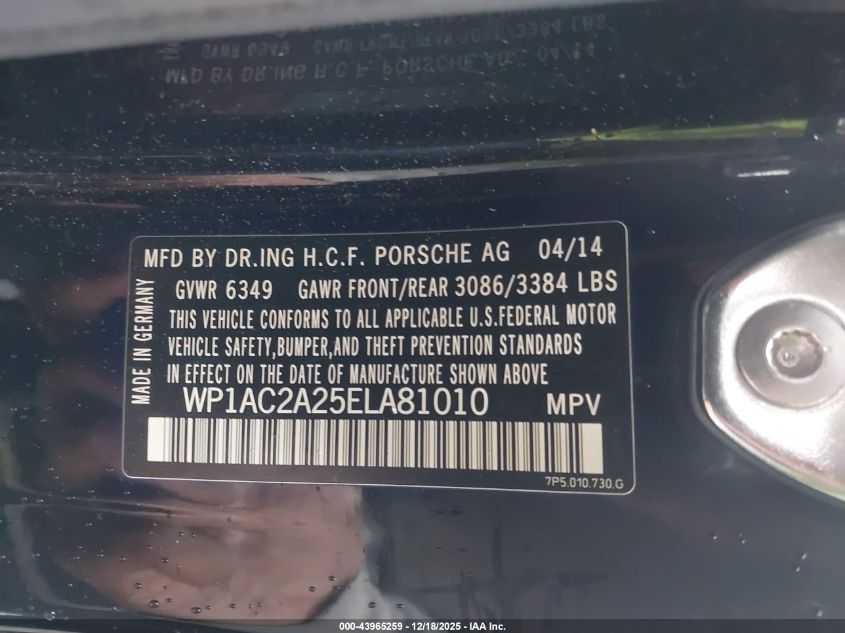 2014 Porsche Cayenne Turbo VIN: WP1AC2A25ELA81010 Lot: 43965259