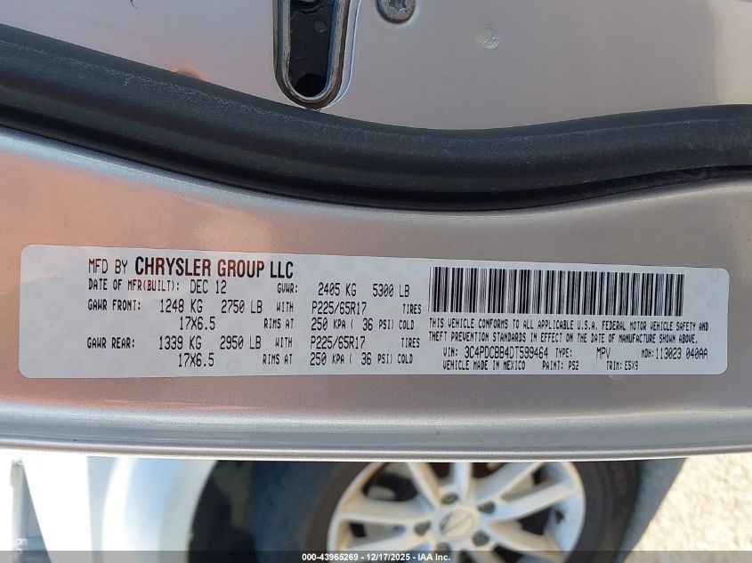 2013 Dodge Journey Sxt VIN: 3C4PDCBB4DT599464 Lot: 43965269